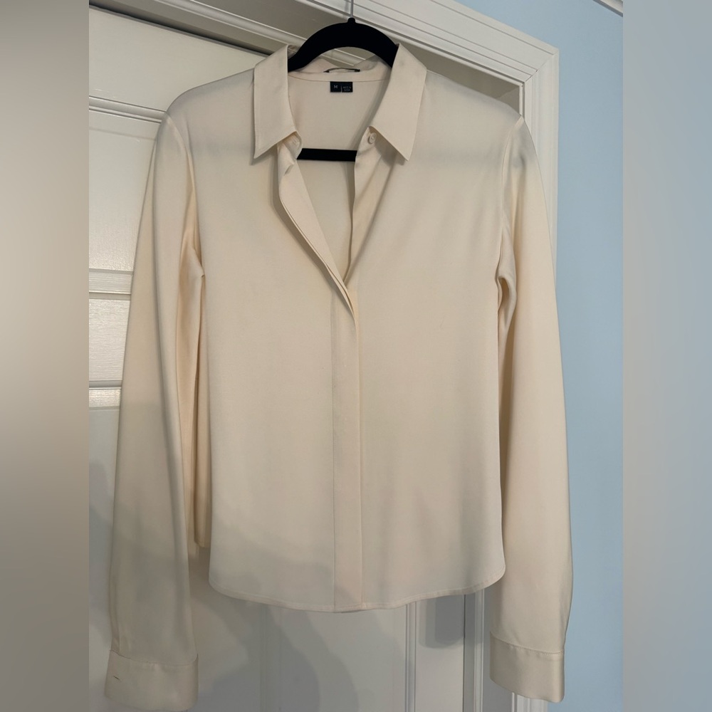 Theory Cream Button-Front Dress Shirt